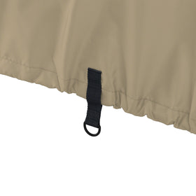 Classic Accessories Fairway tie-down straps secure the cover against wind.