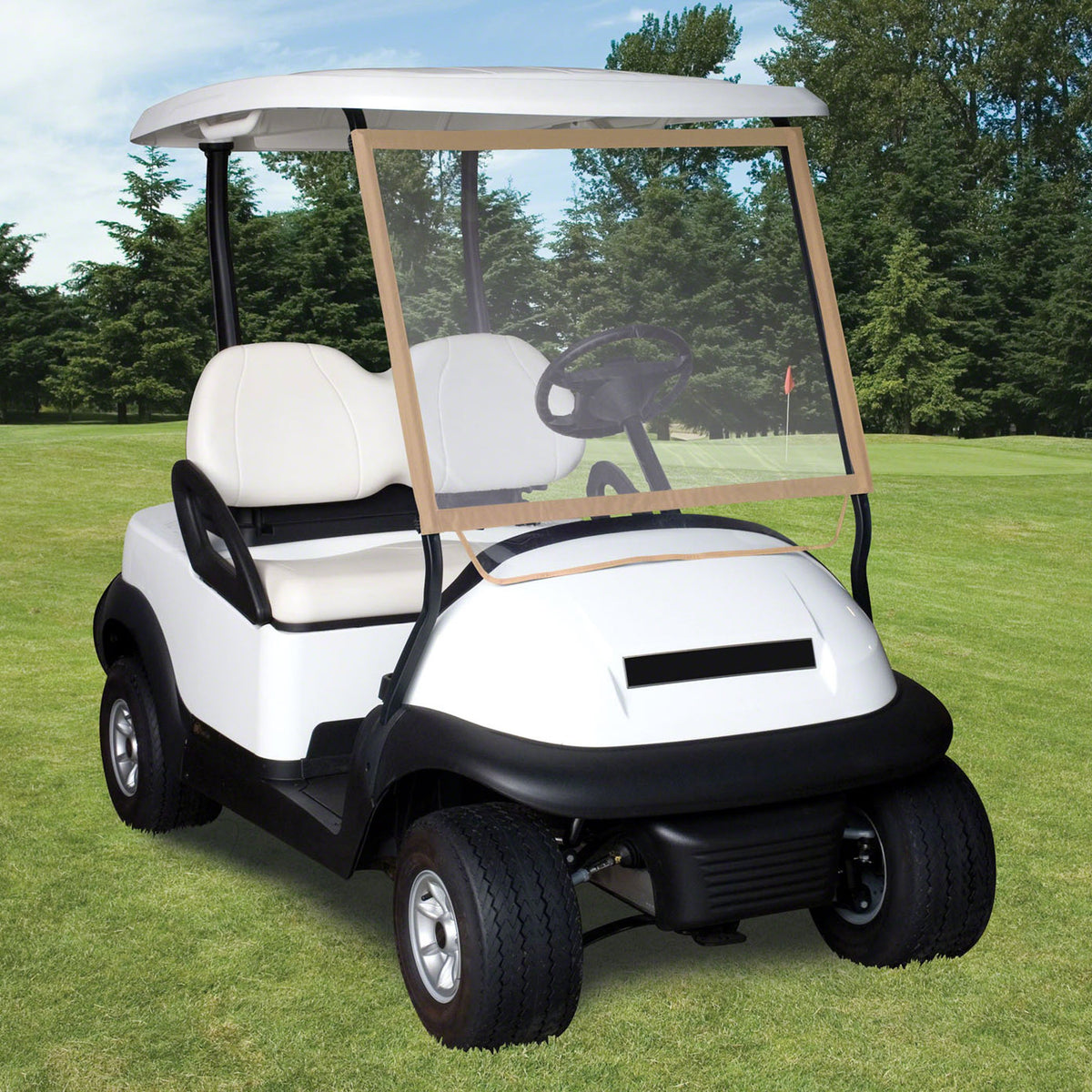 UV-protected Fairway Deluxe Windshield shielding players from sun glare