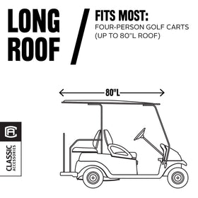 Classic Accessories Fairway Long Roof 4-Person cover side view on cart