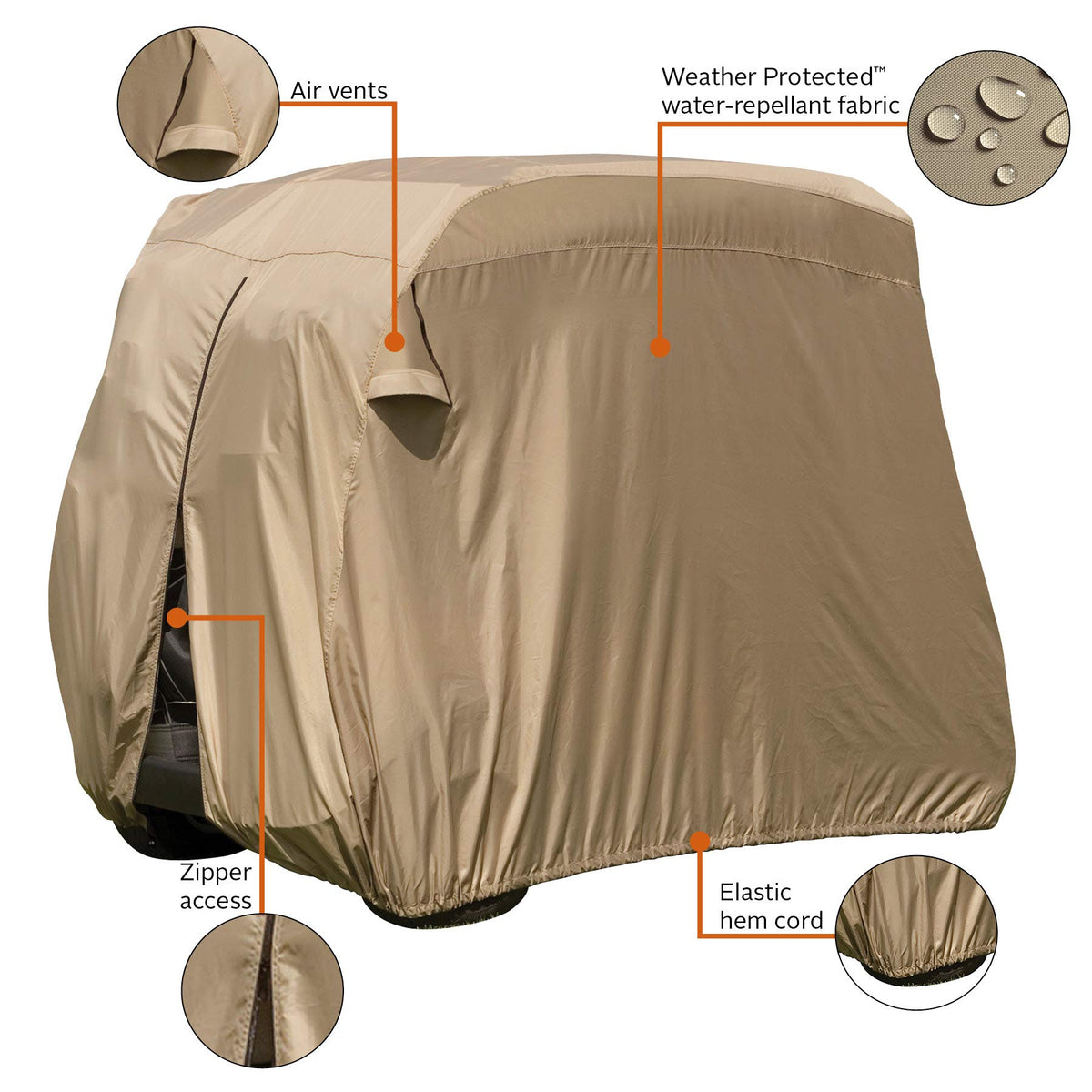 Classic Accessories Fairway neoprene seat cover installed on a golf cart
