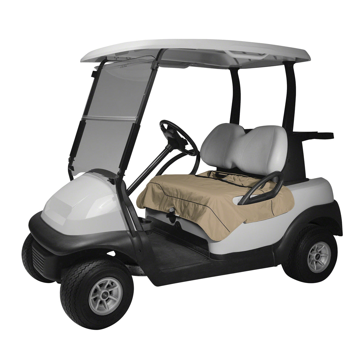 Classic Accessories Fairway seat blanket on seat protects from heat and dirt during rounds