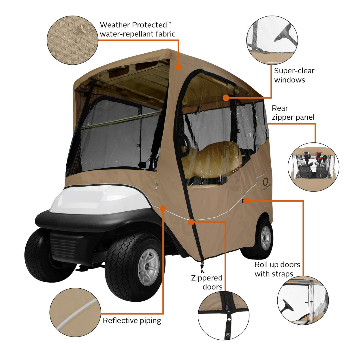 Classic Accessories Fairway UV-protected fabric guards against sun damage.
