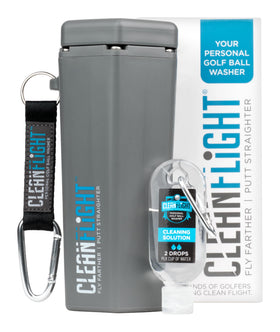 Clean Flight golf ball washer grey-blue product ready for on-course cleaning