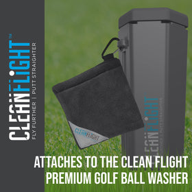 Clean Flight microfiber dual-layer towel beside the ball washer.
