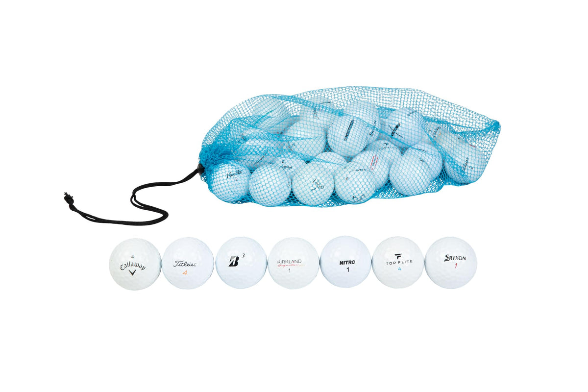 Clean Green Golf Balls collection pack shows mixed brands for practice and comparison.