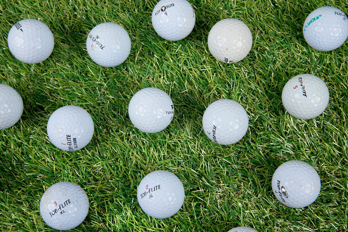 Clean Green Golf Balls logos and marks indicate recycled product benefits