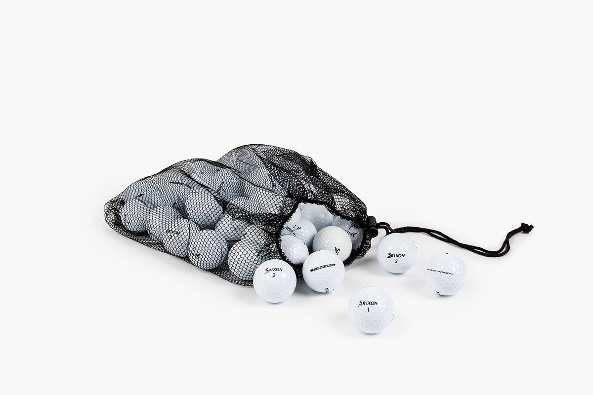 Clean Green Golf Balls mesh carrying bag shown with balls for transport.