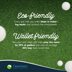 Clean Green Golf Balls packaging label conveys clear contents and care instructions.
