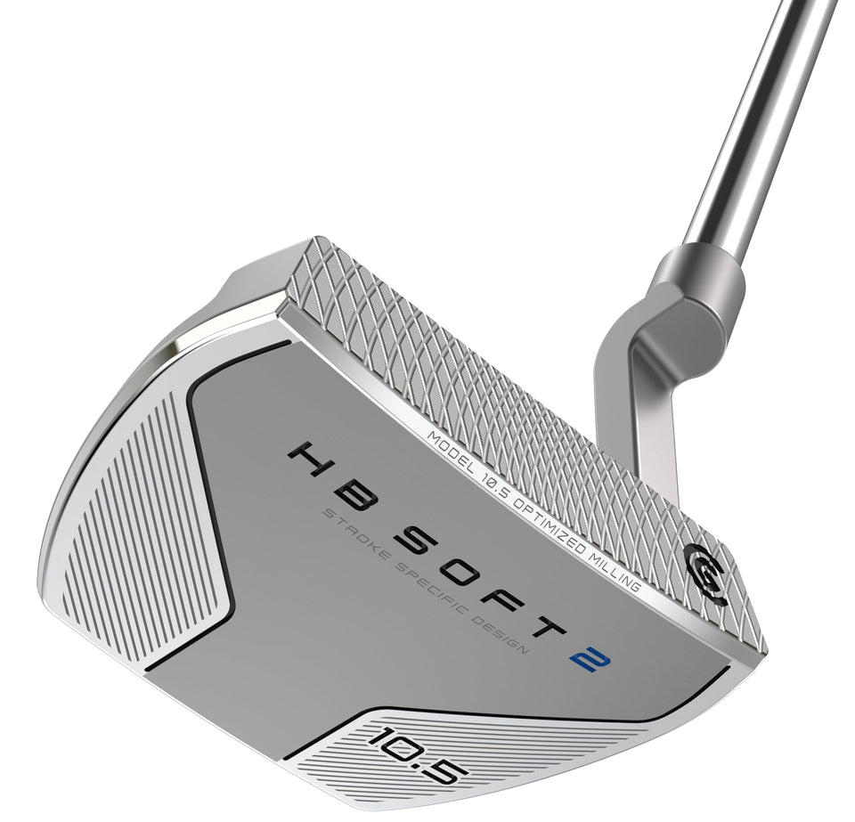 Cleveland Golf HB Soft 2 putter face close-up showing speed grooves for consistent ball speed.
