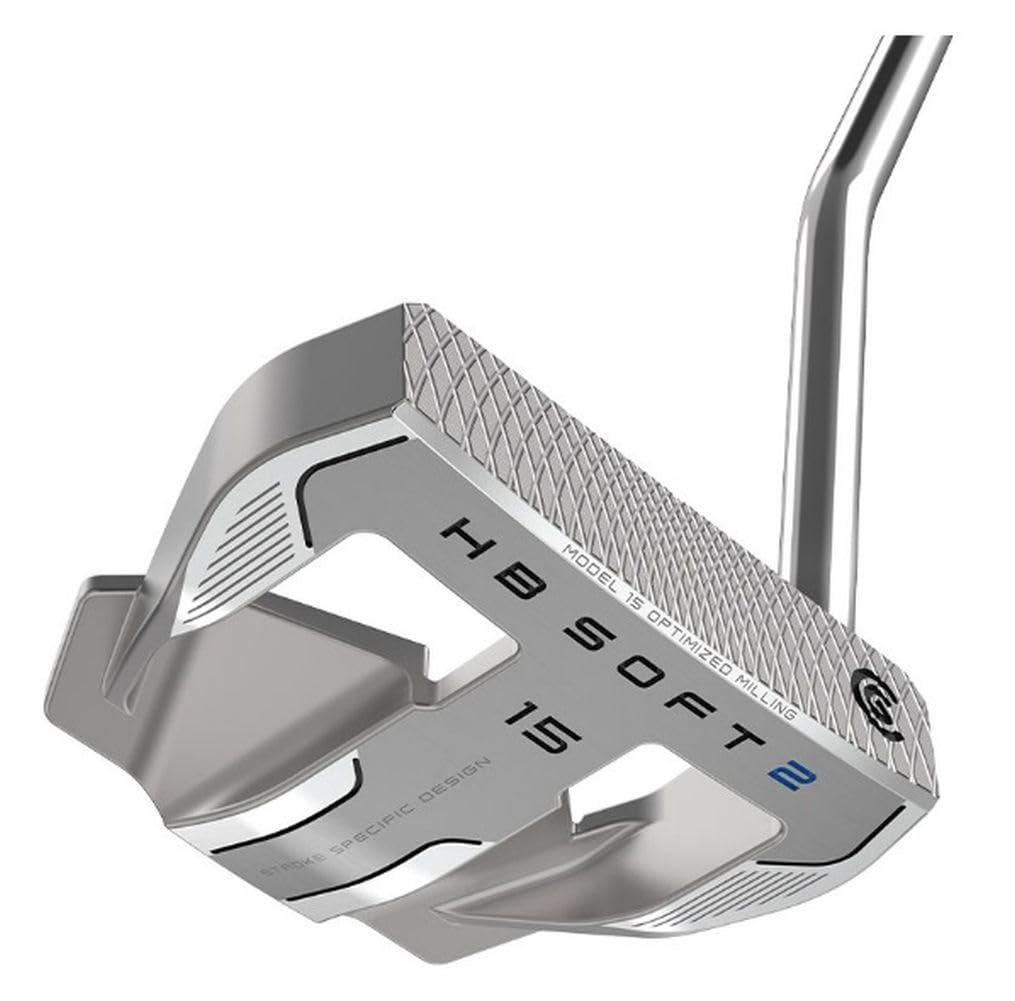 Cleveland Golf HB Soft 2 putter face close-up shows speed-optimized grooves for consistent distance.