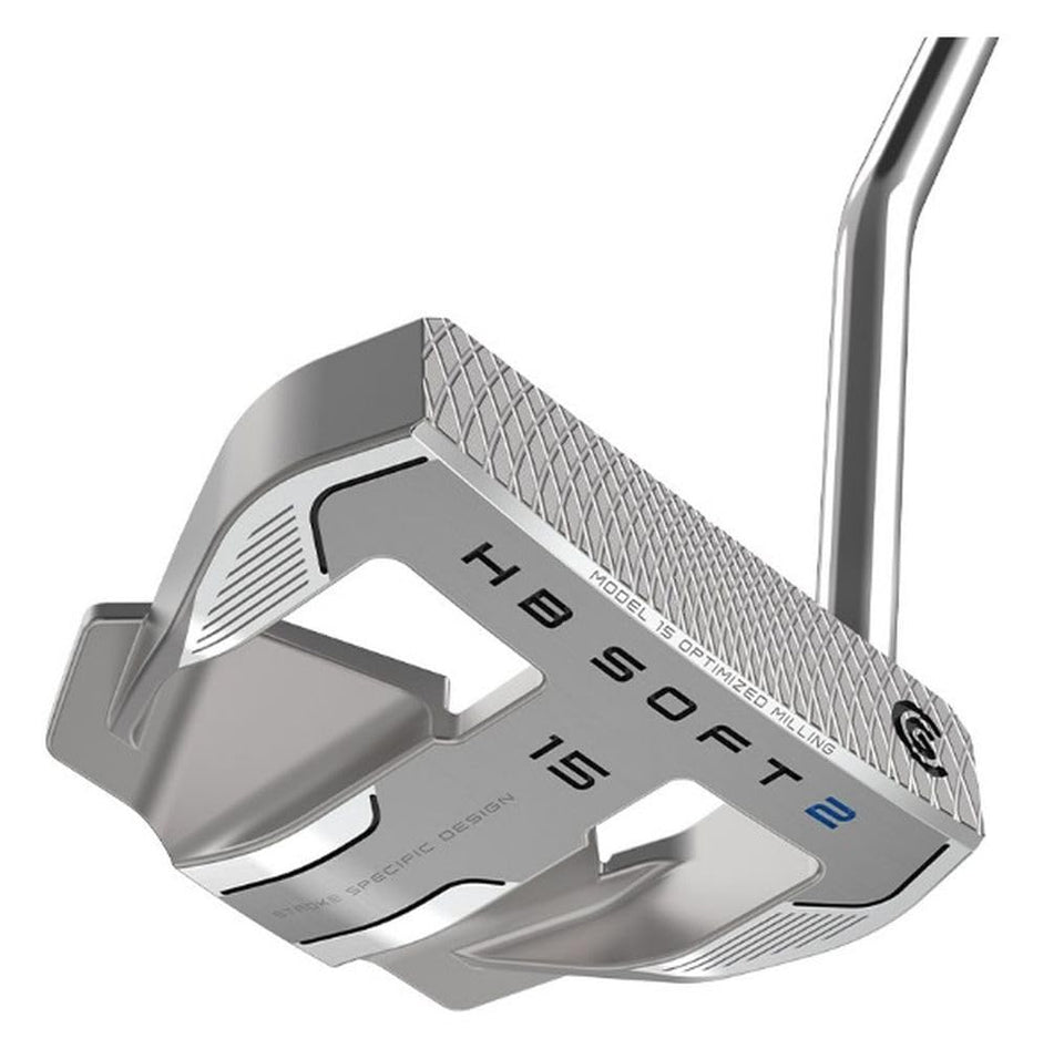 Cleveland Golf HB Soft 2 putter face close-up shows speed-optimized grooves for consistent distance.