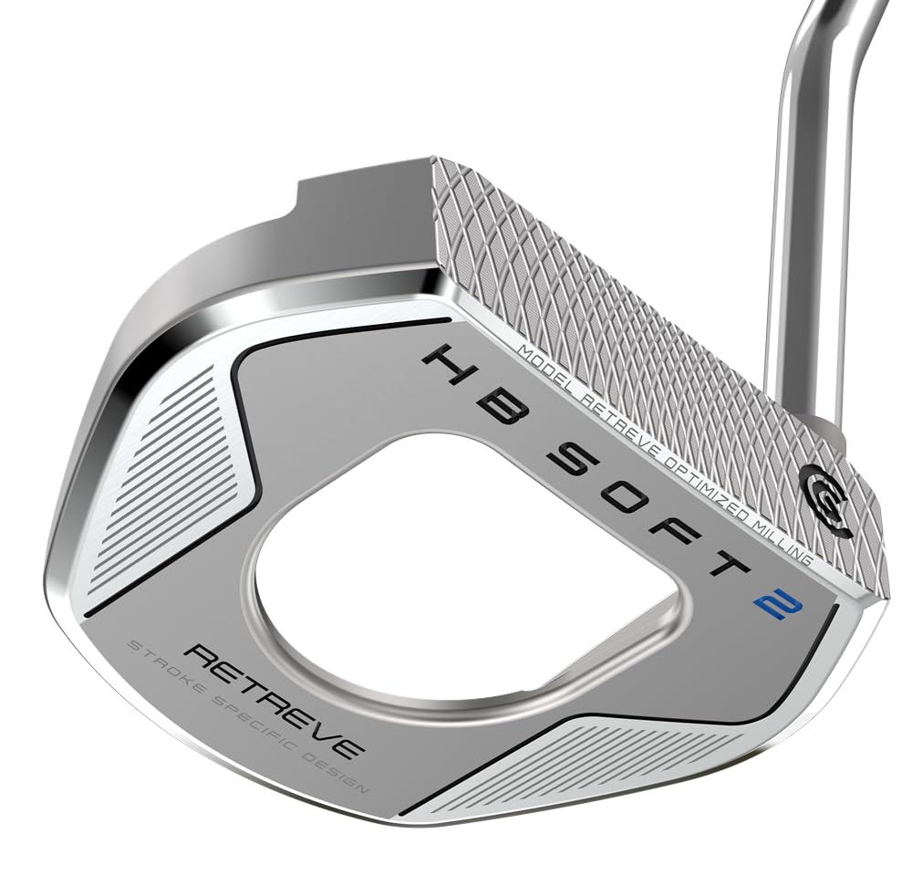Cleveland Golf Retreve HB Soft 2 putter face close-up shows groove pattern for consistent speed