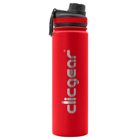 Clicgear insulated bottle seated in cart cup holder on golf course for easy hydration