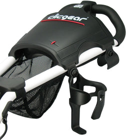 Side-mount cup holder on a Clicgear cart showing secure attachment