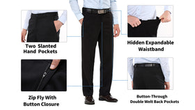 clothin men's expandable waist flat front golf pants back pockets with classic straight cut