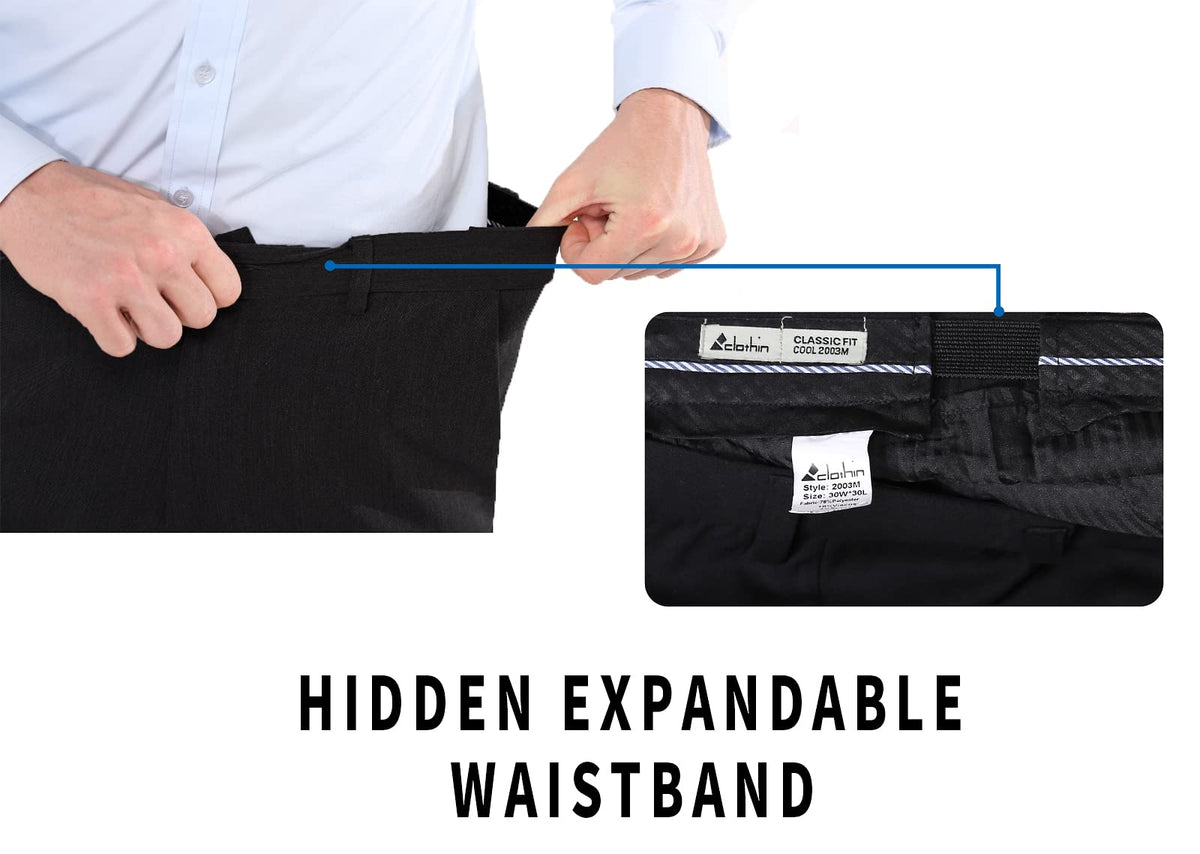 clothin men's expandable waist flat front golf pants side pocket detail
