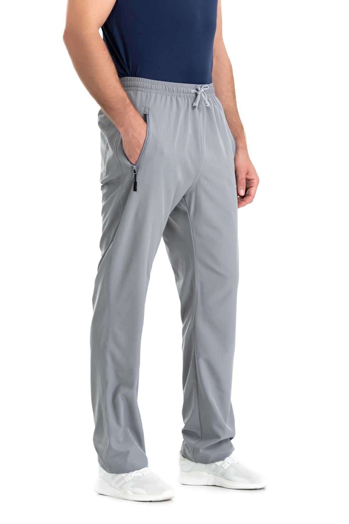 clothin straight-leg pants on model ideal for jogging and travel