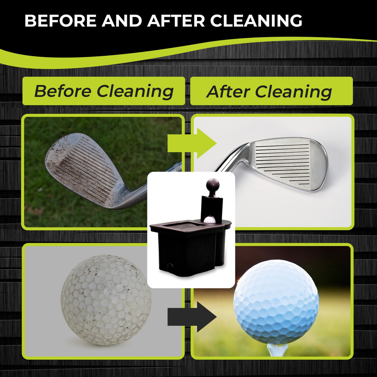 Club Clean universal bracket on golf cart enables quick, secure mounting