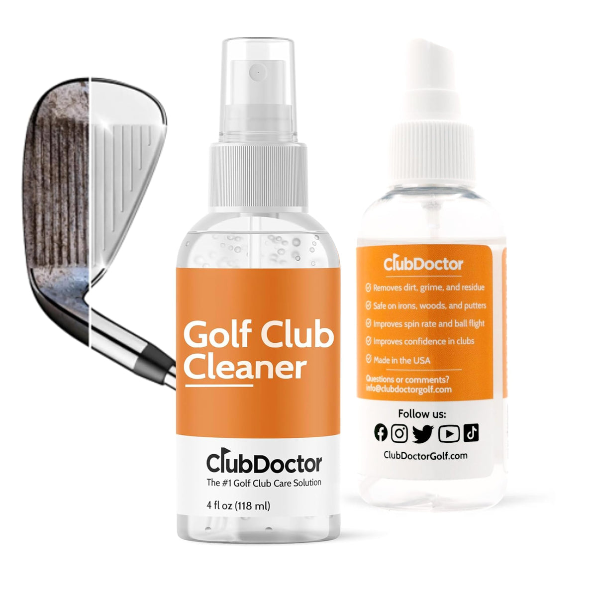 Club Doctor Golf Club Cleaner Spray supports tidy clubs during play.
