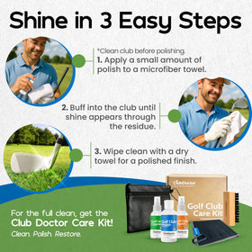 Club Doctor Golf Club Polish after-use restores like-new club faces.