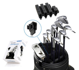 Club Organizer clip power holder in bag keeps golf clubs neatly aligned.