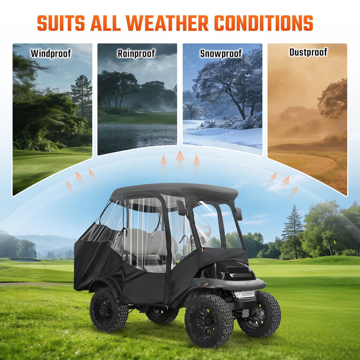 CLUBRALLY 360-degree clear PVC windows provide high visibility from all angles.