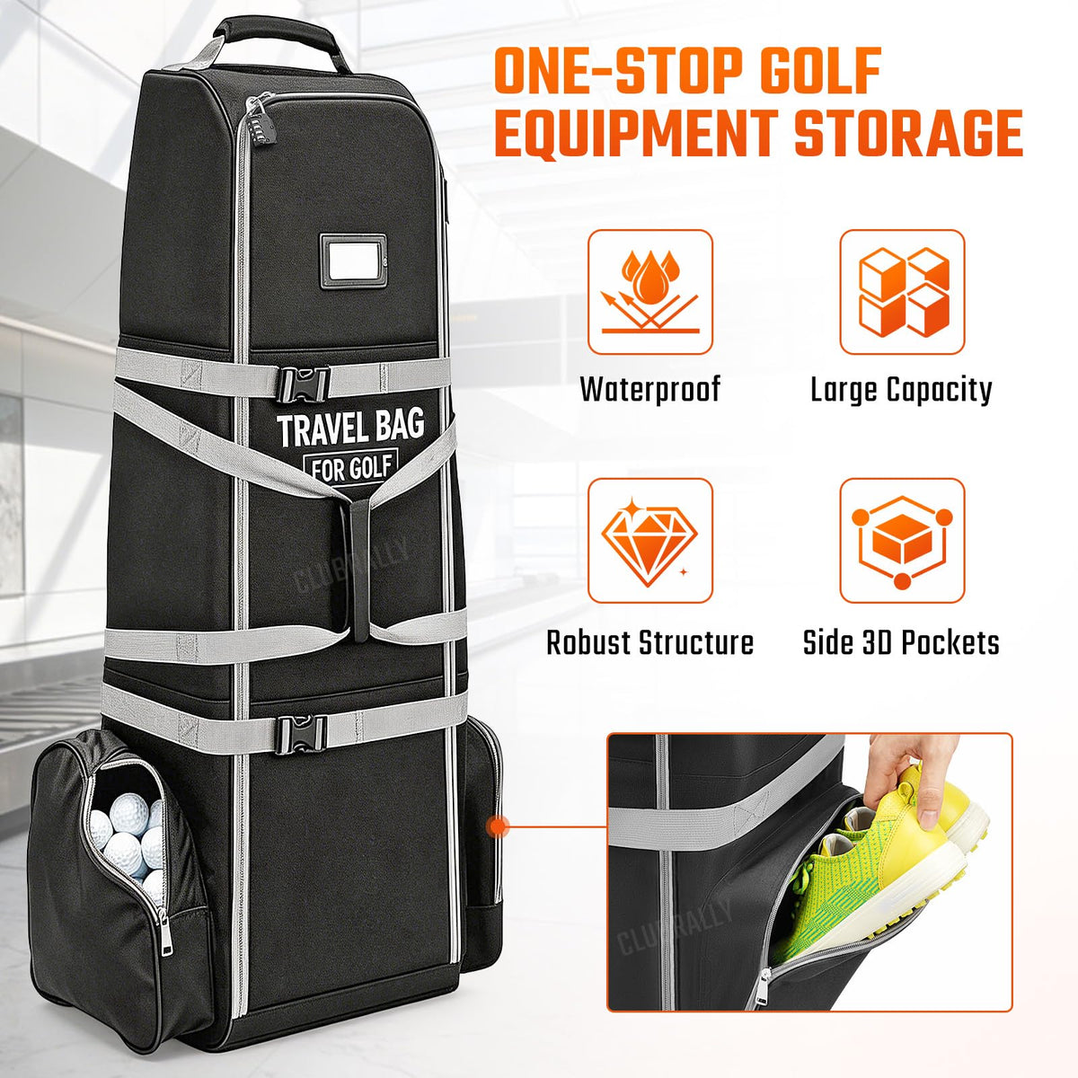 CLUBRALLY 600D Oxford fabric showcases rugged durability for travel.