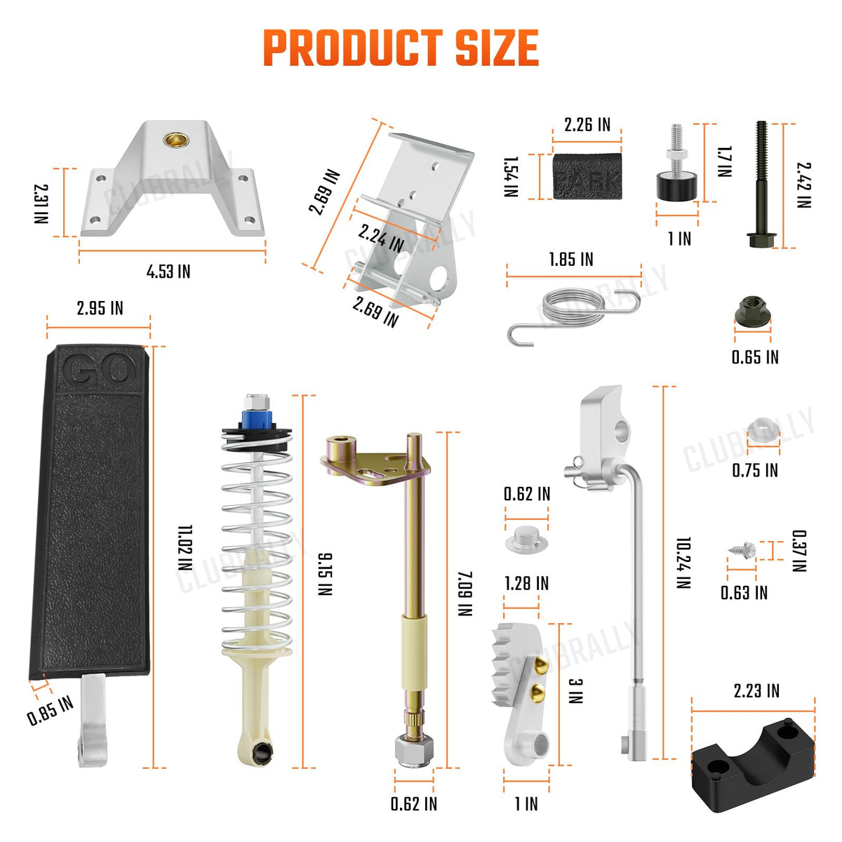 Packaging of CLUBRALLY deluxe repair kit showing all included parts.
