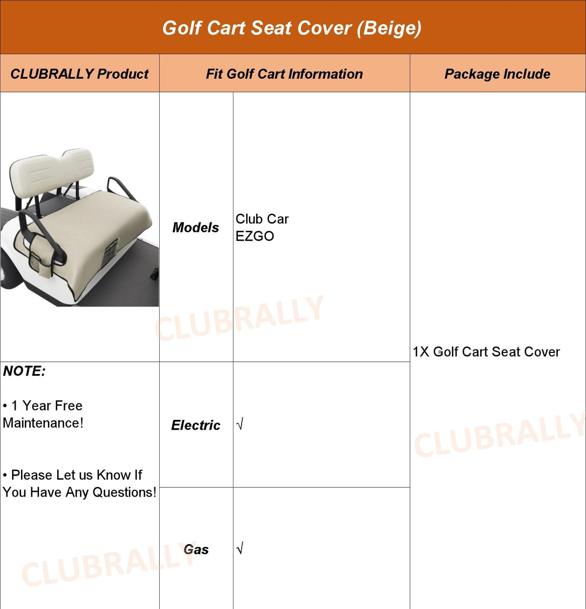 CLUBRALLY beige color accent complements most golf carts while adding a refreshed look.