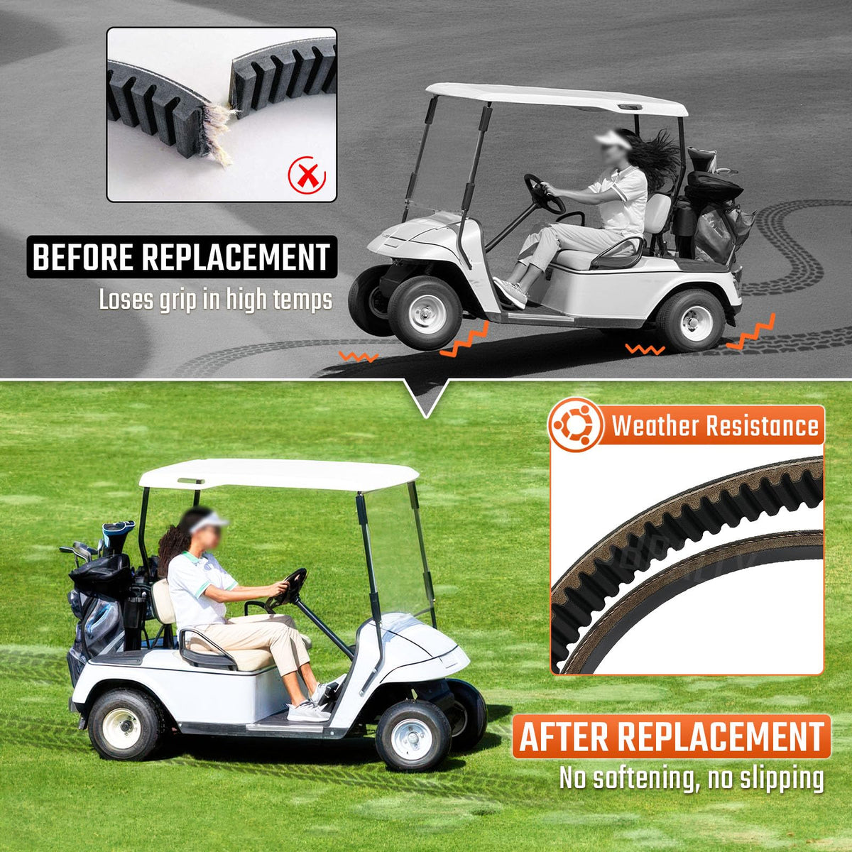 ClubRally belt kit contents; includes starter and drive belts for EZGO TXT.