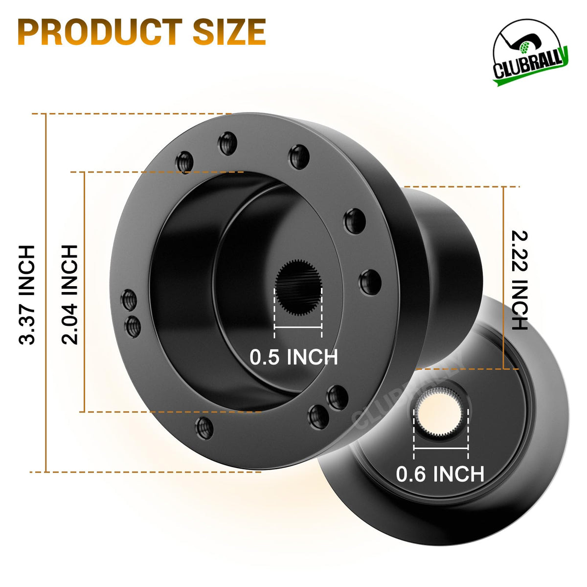 CLUBRALLY black steering wheel adapter mounted for a sleek look.