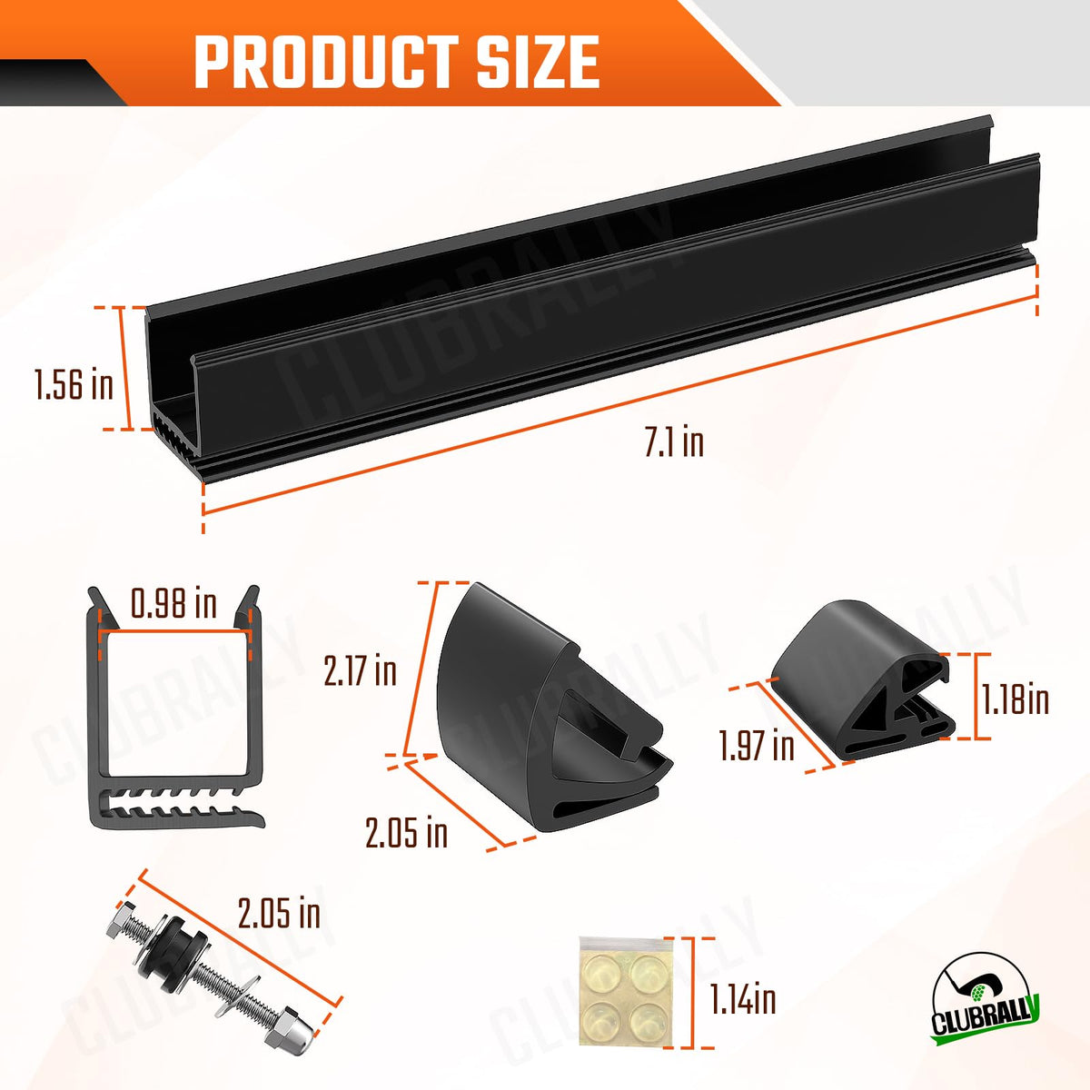 Clubrally bottom clip close-up demonstrates durable fit for 1-inch frame