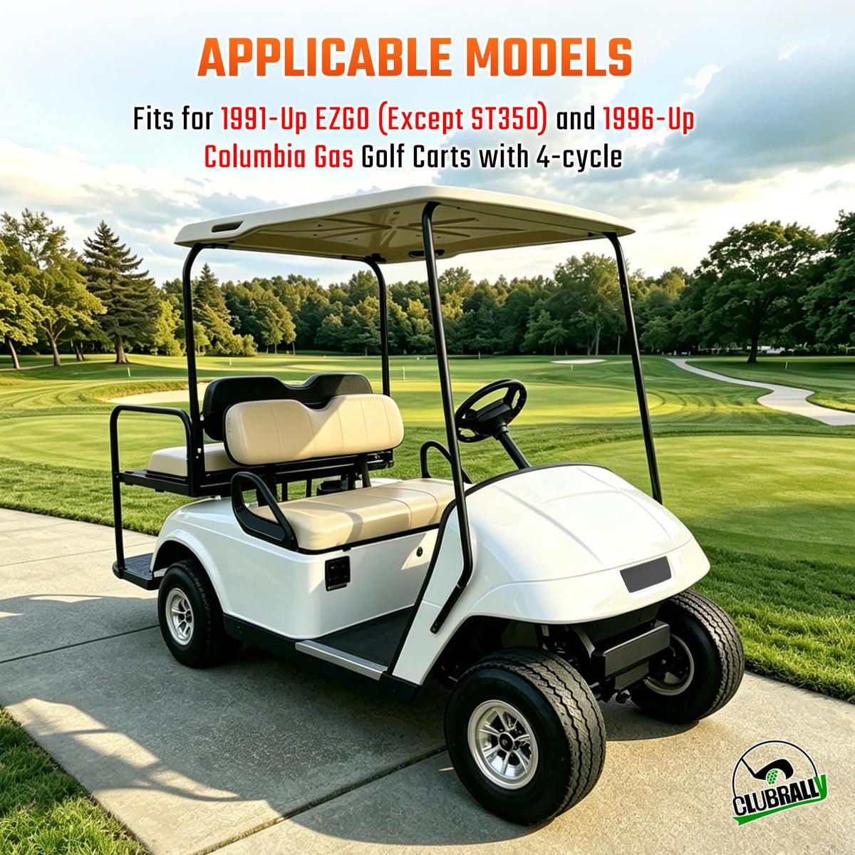 ClubRally EZGO rear drum assembly, compatible with 4-cycle carts, two-piece kit.