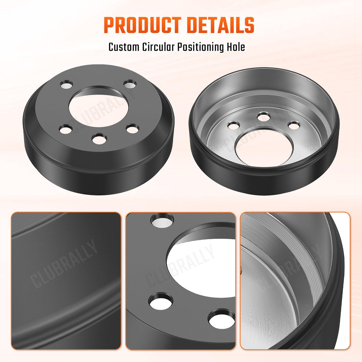 CLUBRALLY brake drum packaging shown to aid easy purchase decisions