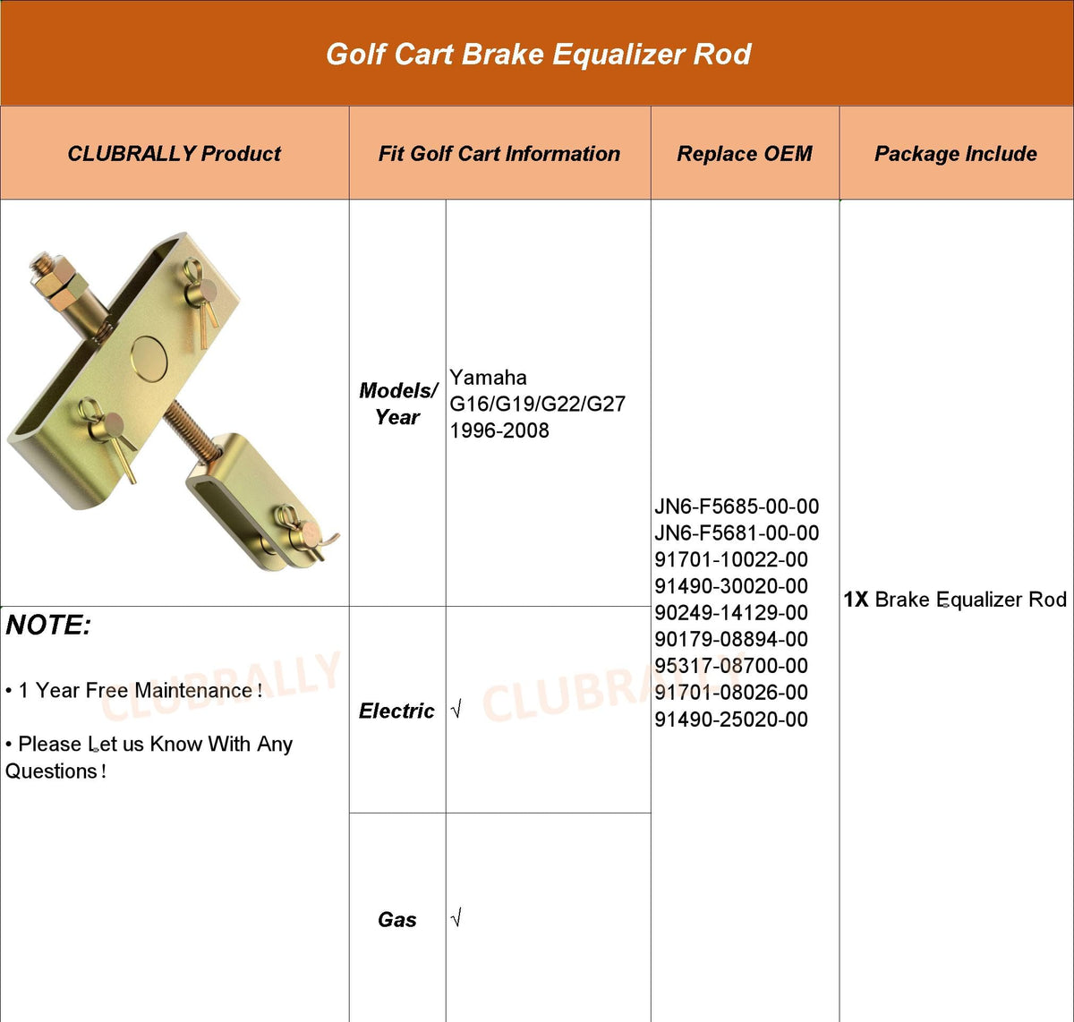CLUBRALLY brake equalizer rod diagram with clear OEM numbers for ordering.