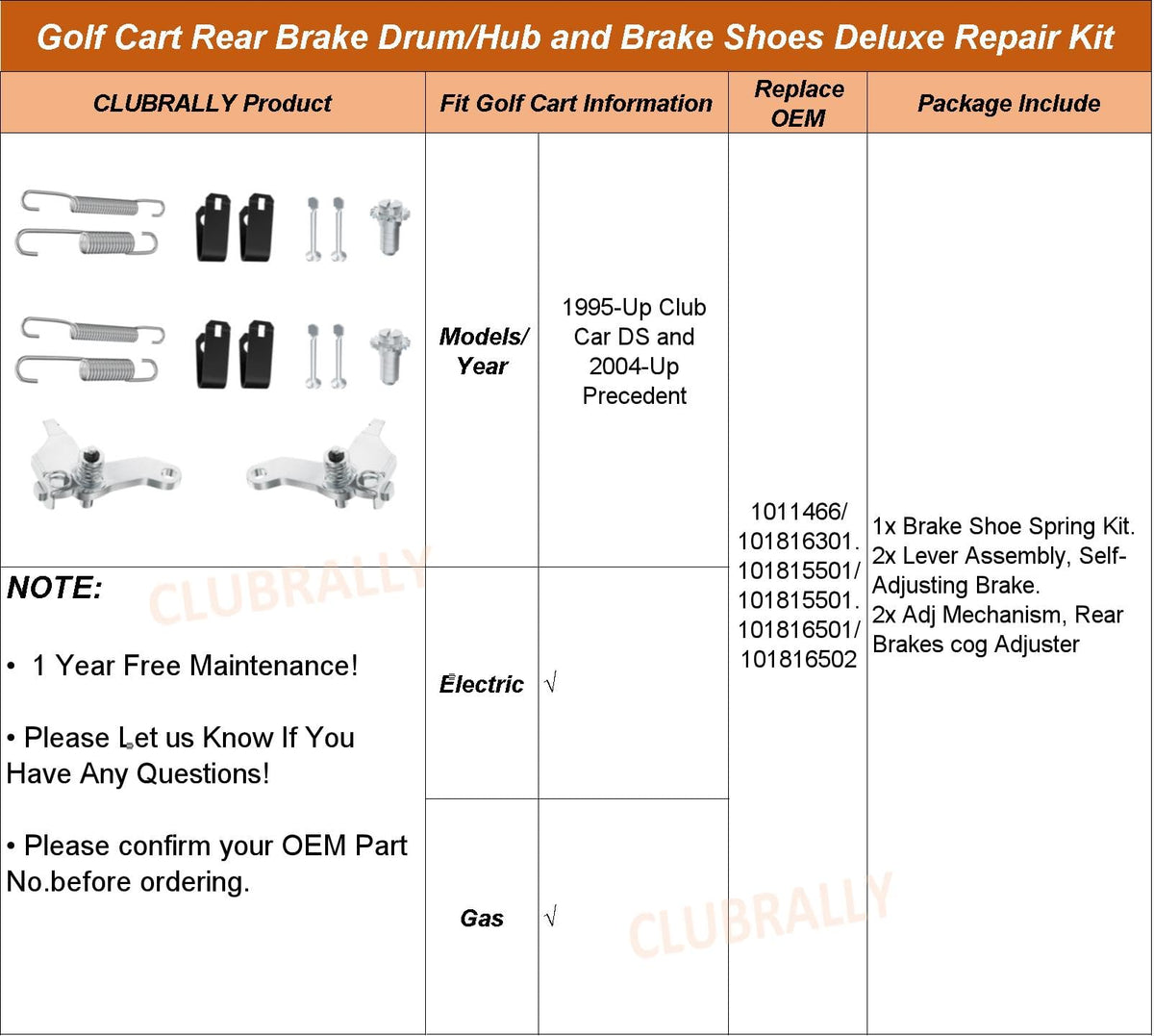 CLUBRALLY compatibility note for Club Car DS and Precedent models