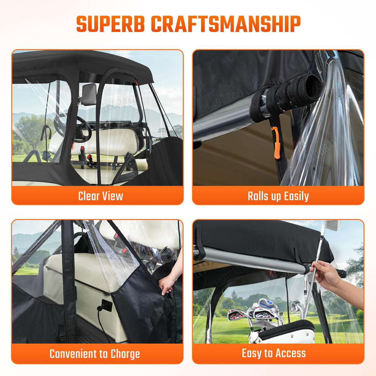 CLUBRALLY clear PVC windows provide 360-degree visibility