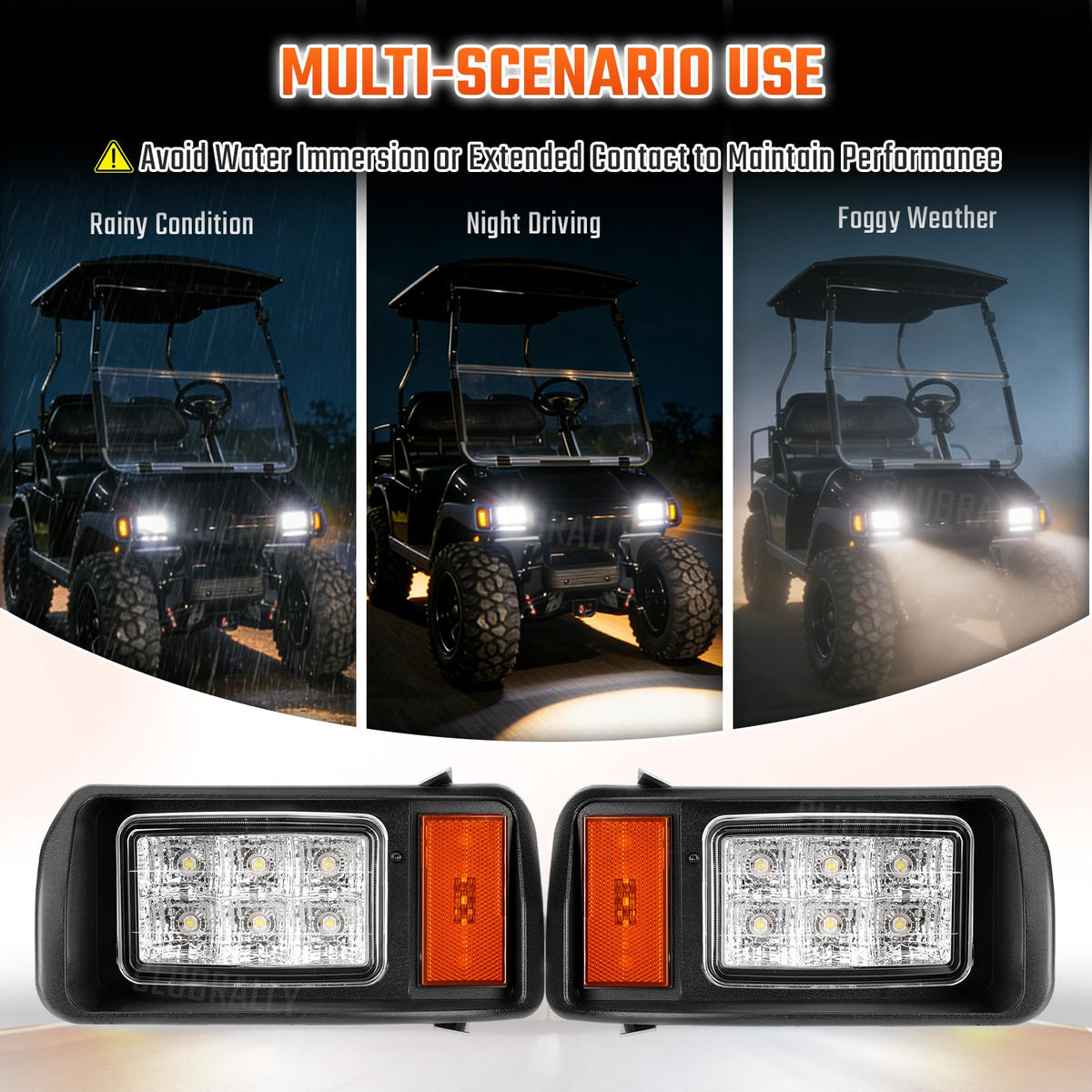 CLUBRALLY LED headlights, rear view, matching factory aesthetics.