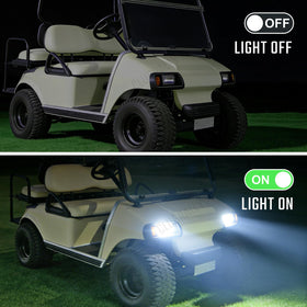 Front view of CLUBRALLY LED headlight kit on Club Car DS.