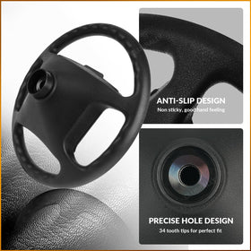 CLUBRALLY Club Car DS steering wheel closeup carbon fiber highlights durable, non-slip surface.