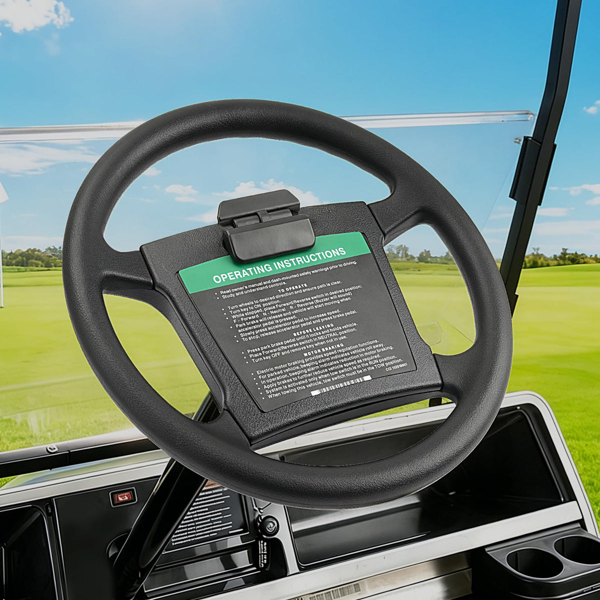 CLUBRALLY steering wheel front view shows factory-style fit for Club Car DS, easy replacement
