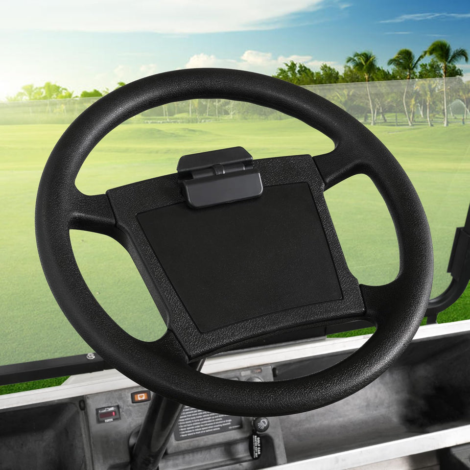 CLUBRALLY Club Car DS steering wheel front view shows ergonomic palm fit and secure grip.
