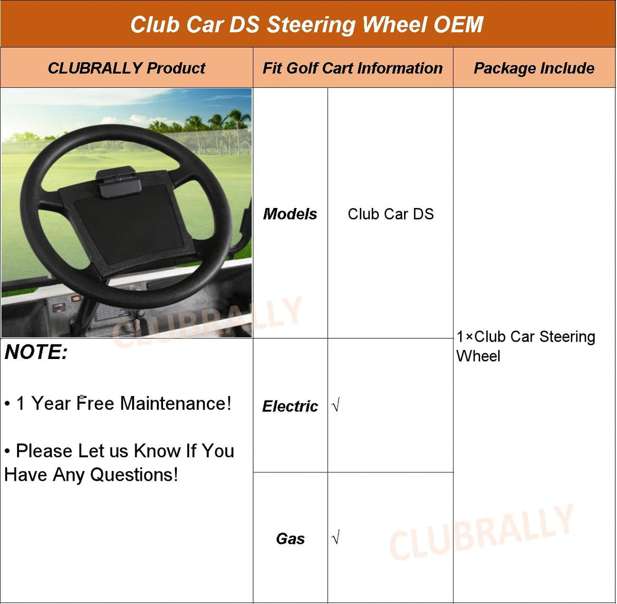 CLUBRALLY Club Car DS steering wheel premium look enhances cart aesthetics.
