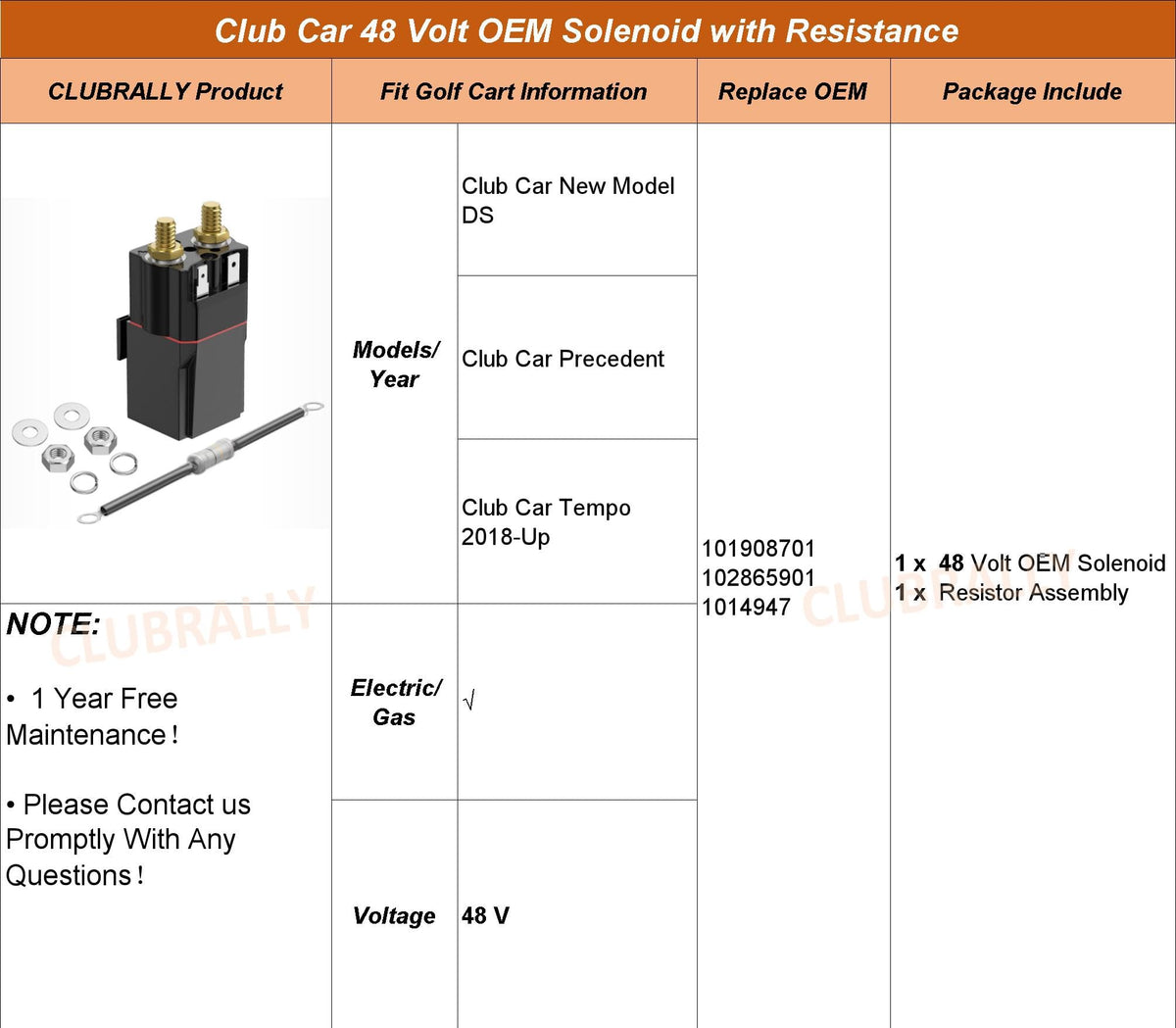CLUBRALLY compatibility guide showing fit for Club Car DS, Precedent, Tempo