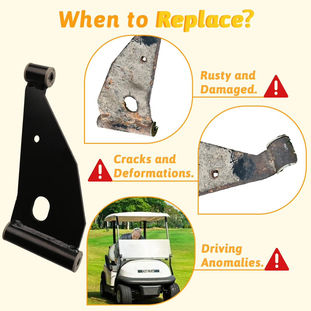 ClubRally Delta A-Plate right control arm for Club Car Precedent/Tempo enhances ride stability.