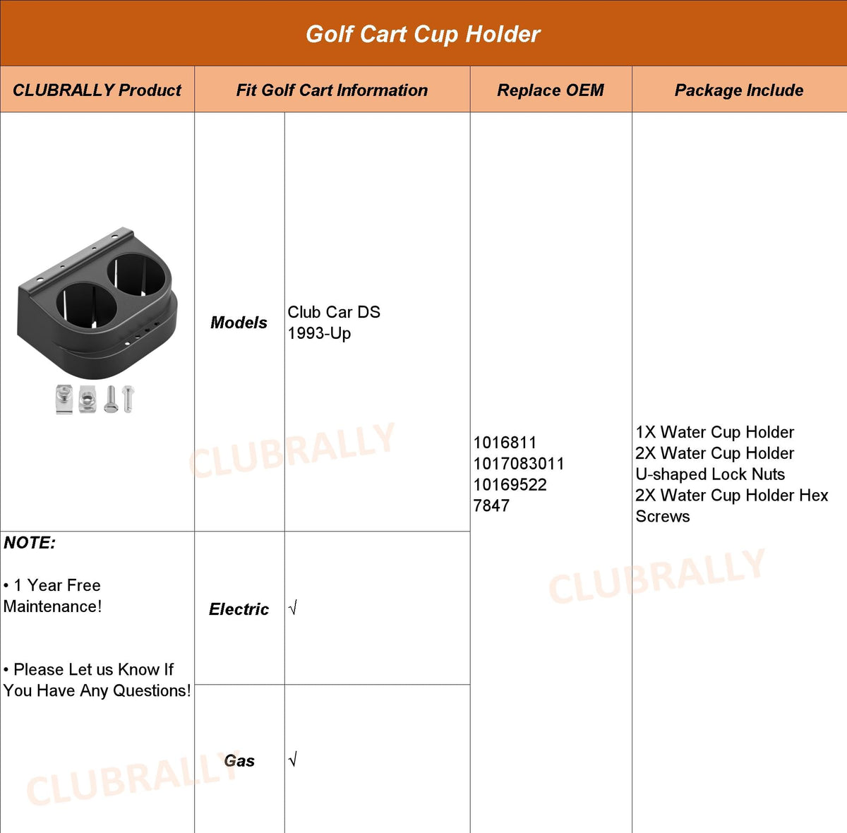 ClubRally DS cup holder packaging includes hardware for quick setup