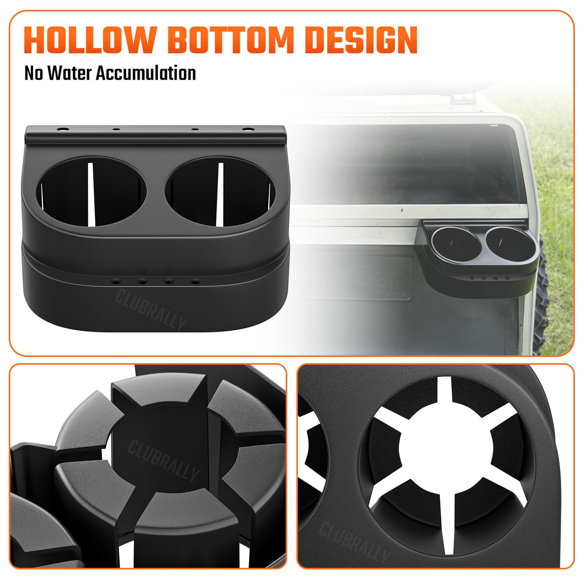 ClubRALLY DS dual cup holder kit side view with compact profile for carts.
