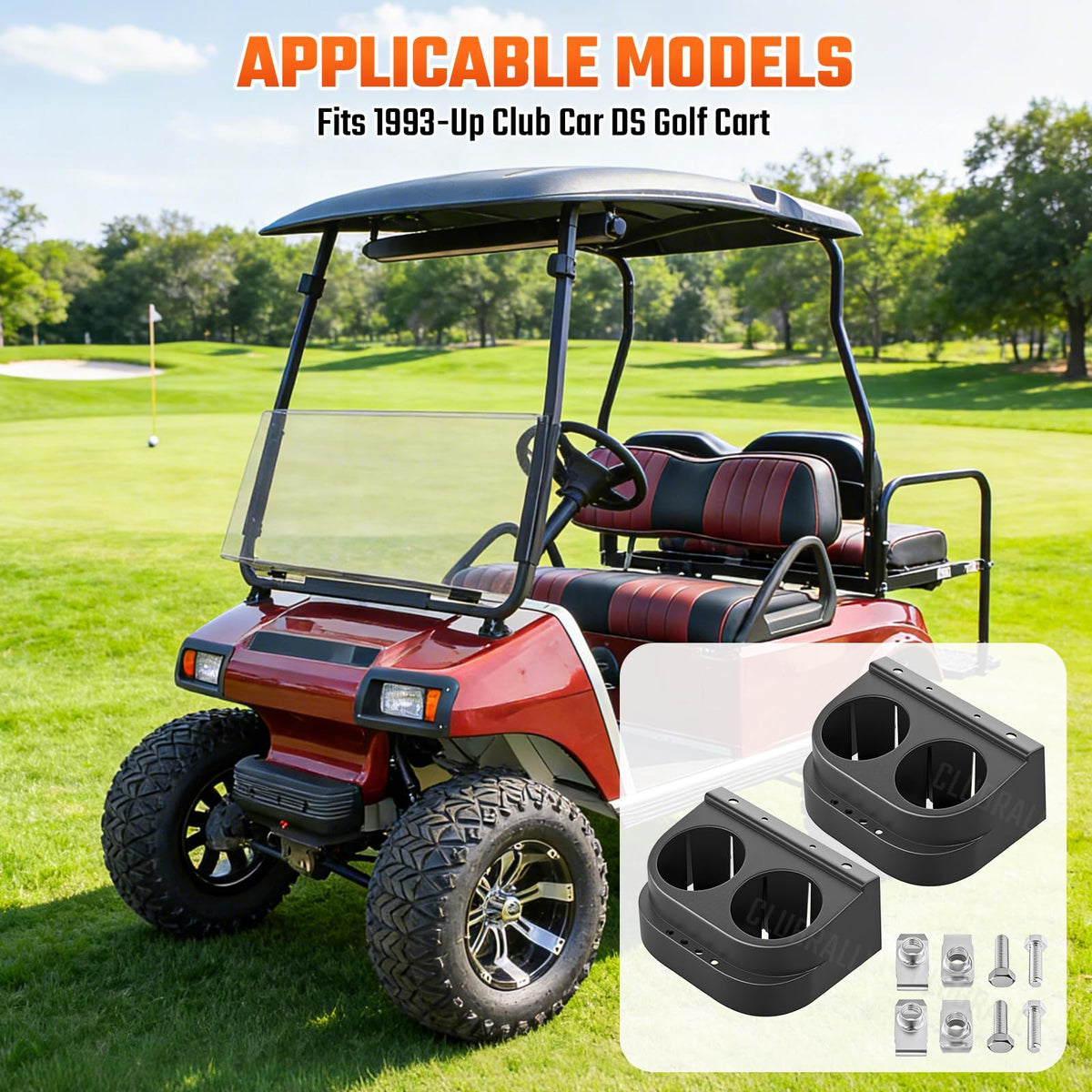 ClubRALLY DS cup holder kit compatibility with 1993+ Club Car DS.