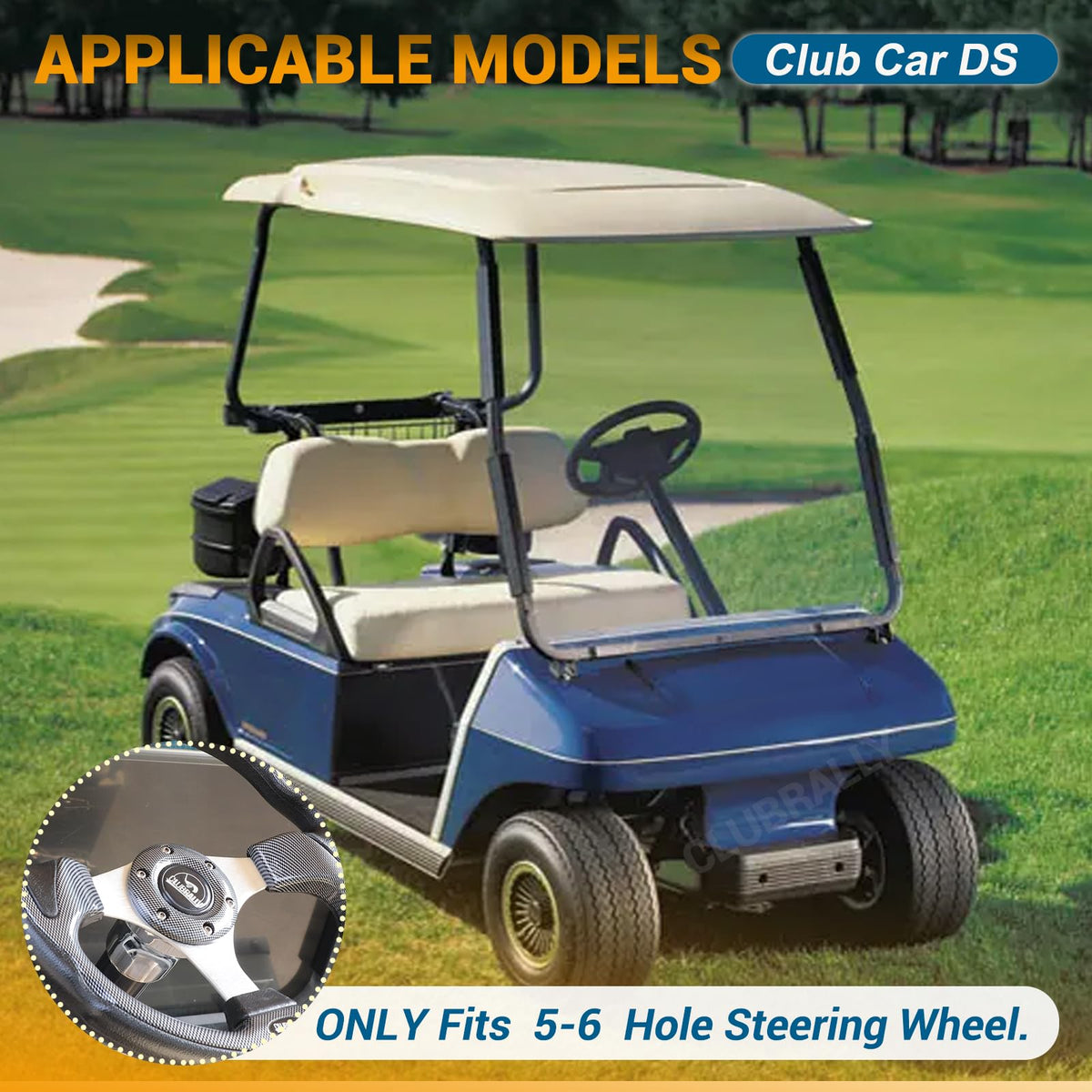 Fits Club Car DS models with 5-6 hole pattern for secure upgrade.