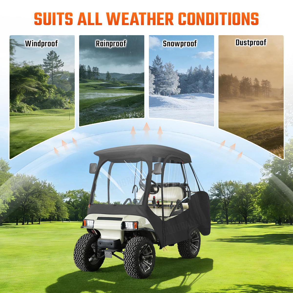 CLUBRALLY ds-4seater enclosure side view showing waterproof 600D fabric